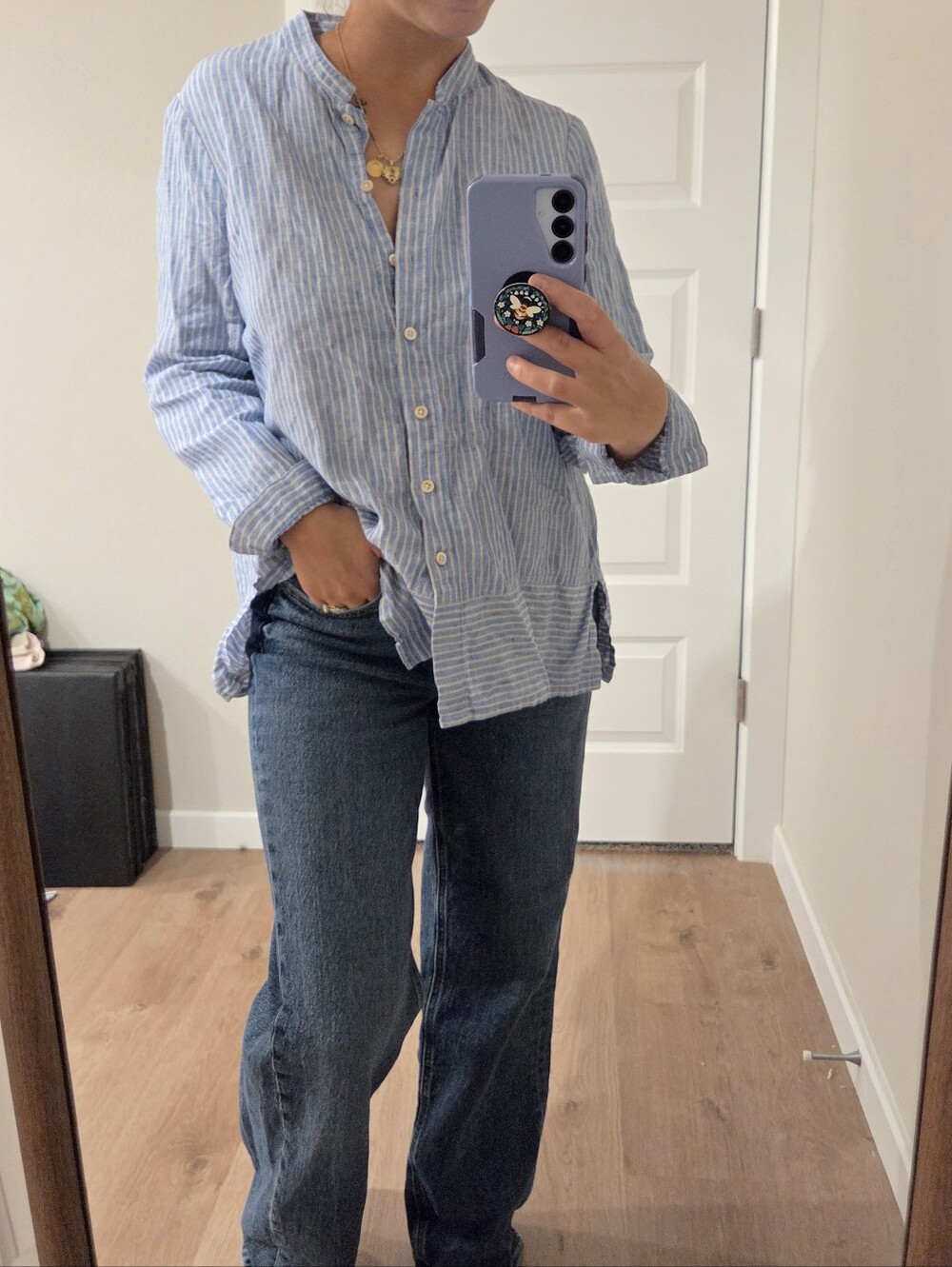 Poetry Blue and White Striped Shirt 100% Linen